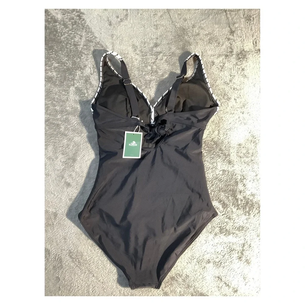 Eomenie Women's One Piece Swimsuit M Black White Striped Tummy Control NWT